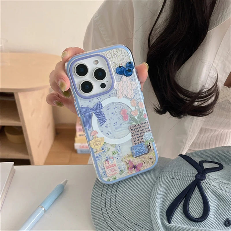 Beautiful Blueberry Flower Doodle Phone Case