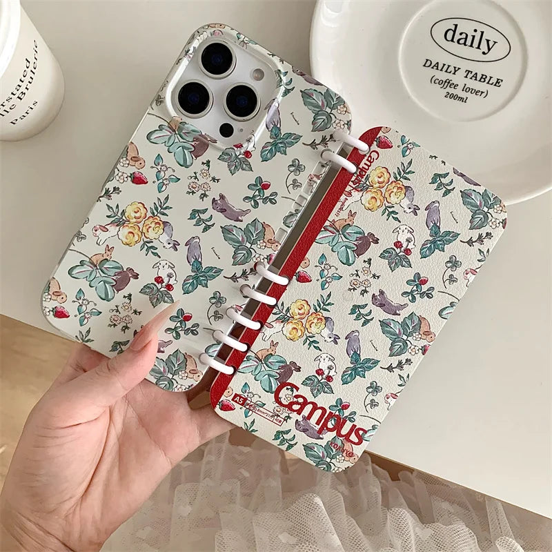 Cute Rabbit Wildflower Grass Notepad Phone Case