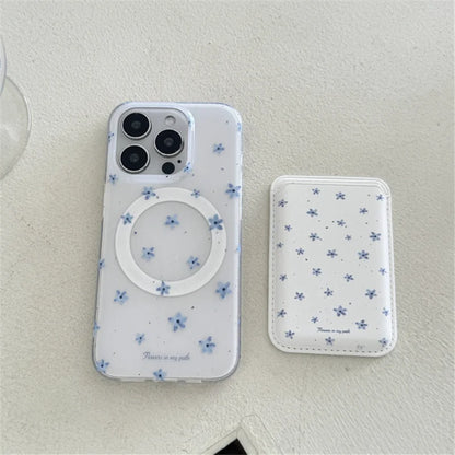Blue Flower Magnetic Card Bag Holder Grip Tok Phone Case