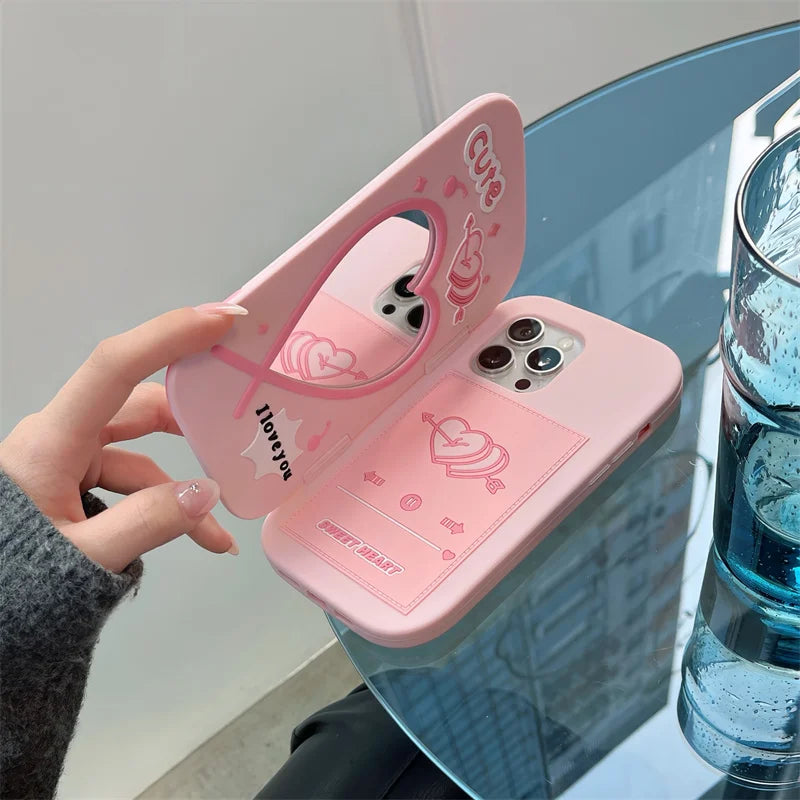 Cute Love Mirror Hot Pink Clamshell Silicone Phone Case