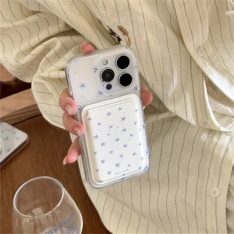 Blue Flower Magnetic Card Bag Holder Grip Tok Phone Case