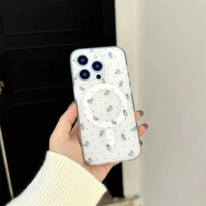 Blue Flower Magnetic Card Bag Holder Grip Tok Phone Case