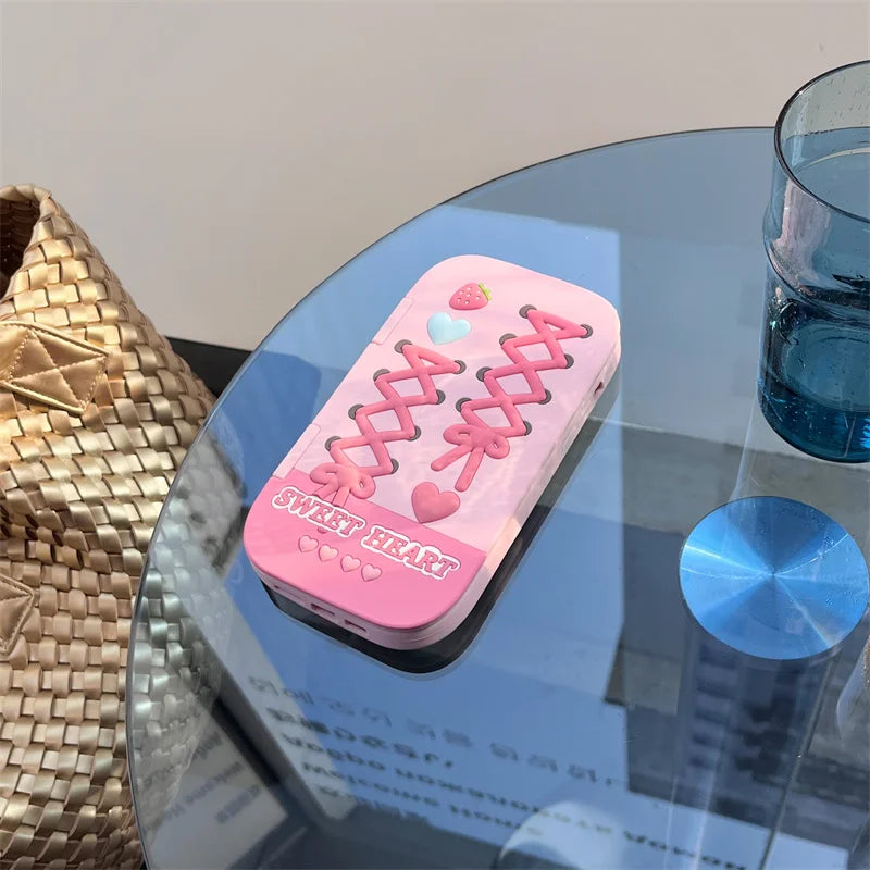 Cute Love Mirror Hot Pink Clamshell Silicone Phone Case