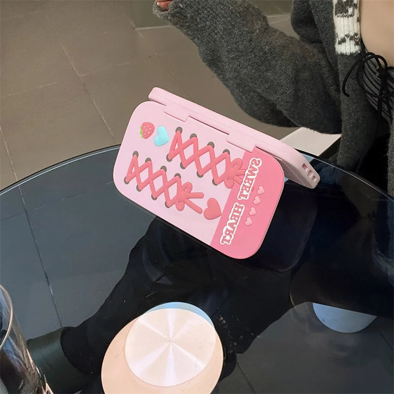 Cute Love Mirror Hot Pink Clamshell Silicone Phone Case