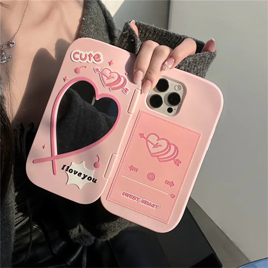 Cute Love Mirror Hot Pink Clamshell Silicone Phone Case