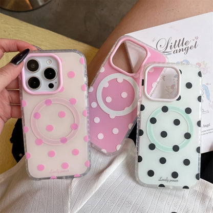 Fashion Simple Pink Polka Dot Magnetic Phone Case For iPhone