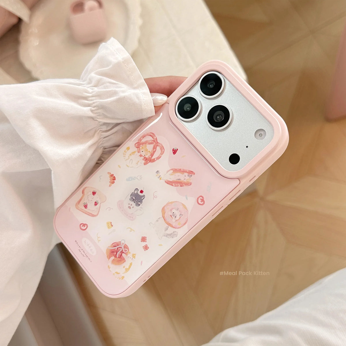 Korean Cartoon Kitten Dessert Bread Pattern Drop Glue Phone Case For iPhone