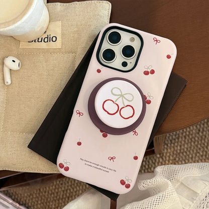 Korea Cute Cartoon Cherry Magnetic Stand Holder Phone Case For iPhone