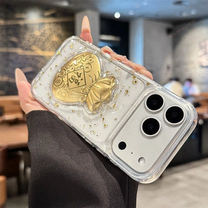 Bling Bling  Glitter Gold Fu Clear Phone Case For iPhone