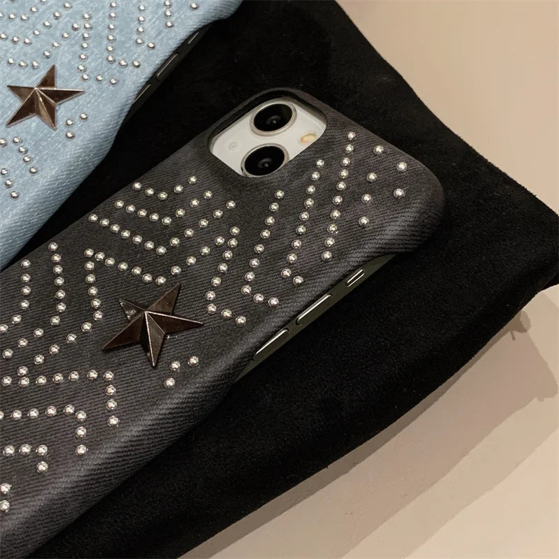 Luxury Metal Star Denim Cloth Phone Case