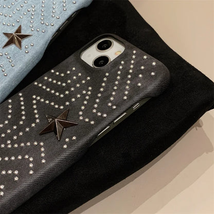 Luxury Metal Star Denim Cloth Phone Case