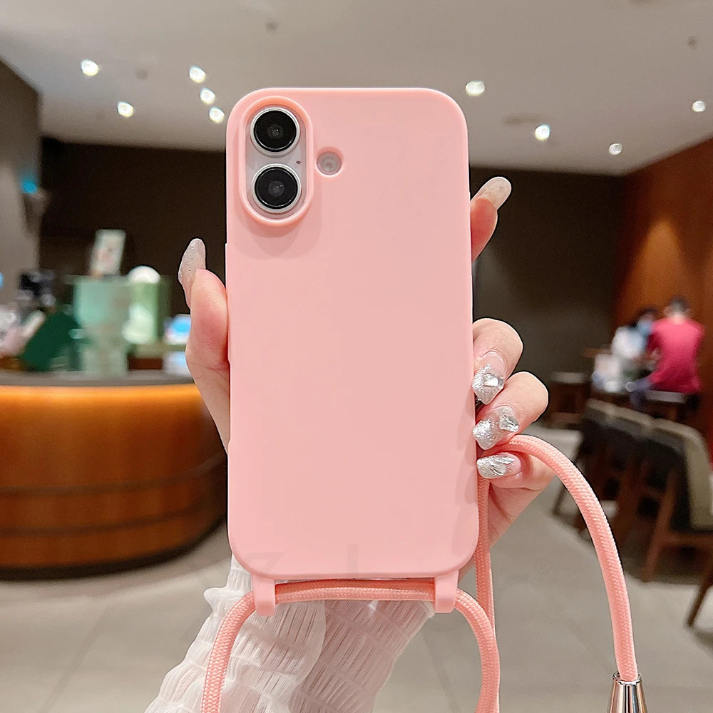 Crossbody Lanyard Matte Silicone Phone Case For iPhone
