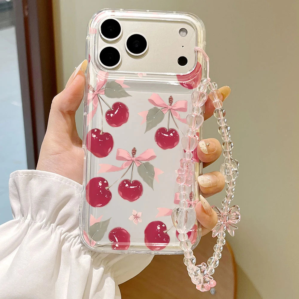 Pink Sweet Cherries Transparent Phone Case For iPhone