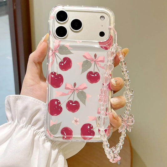 Pink Sweet Cherries Transparent Phone Case For iPhone