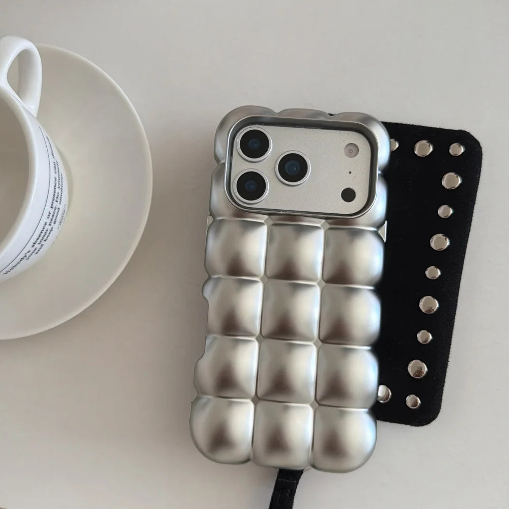 Cartoon Lattice 3D Block Plating Case  For iPhone