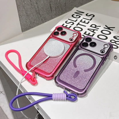 Glitter For Magsafe Lanyard Plating Case  For iPhone