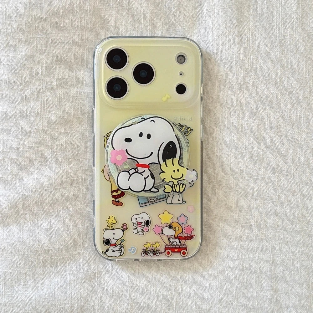 Snoopy Charlie Brown Cute Cartoon Magnetic Holder Magsafe Wireless Charge Phone Case For iPhone
