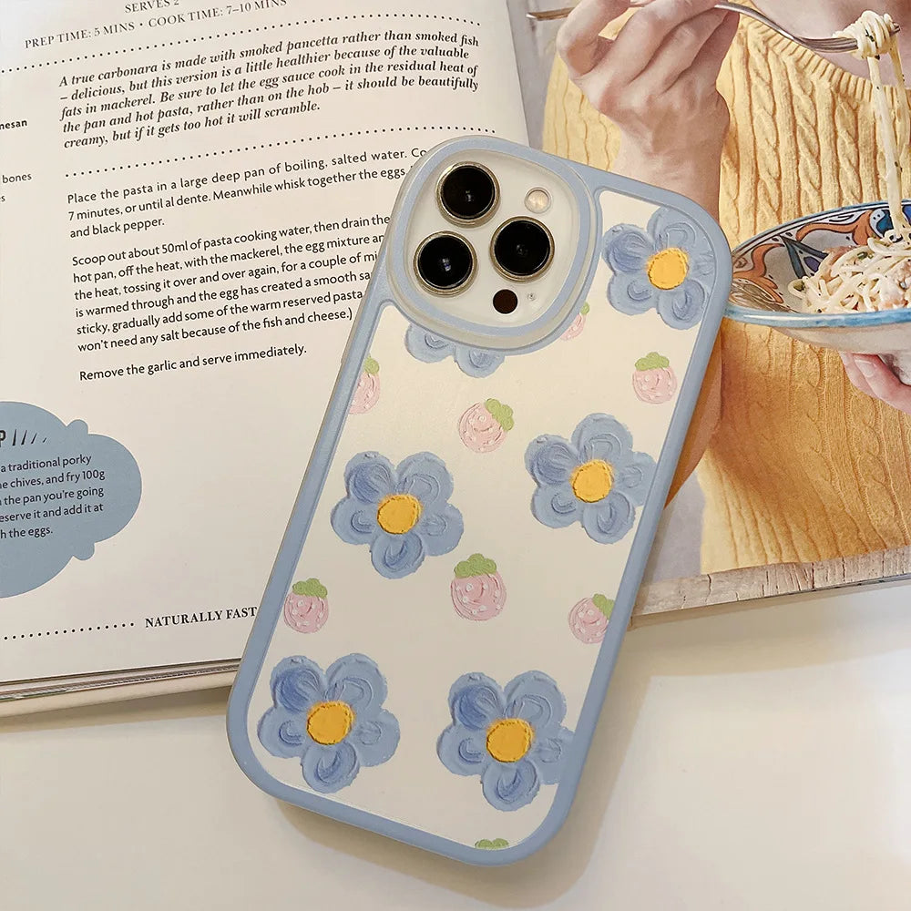 Korean Full Screen Flowers Cartoon Animals Phone Case For iPhone