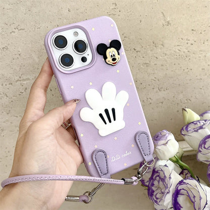 Luxury Wristband Lanyard Mickey Leather Phone Case For iPhone