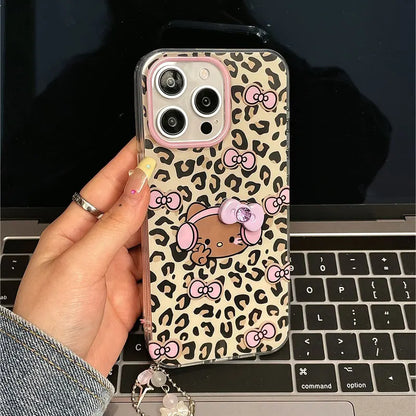 Hello Kitty Leopard Print Headphones Phone Case For iPhone