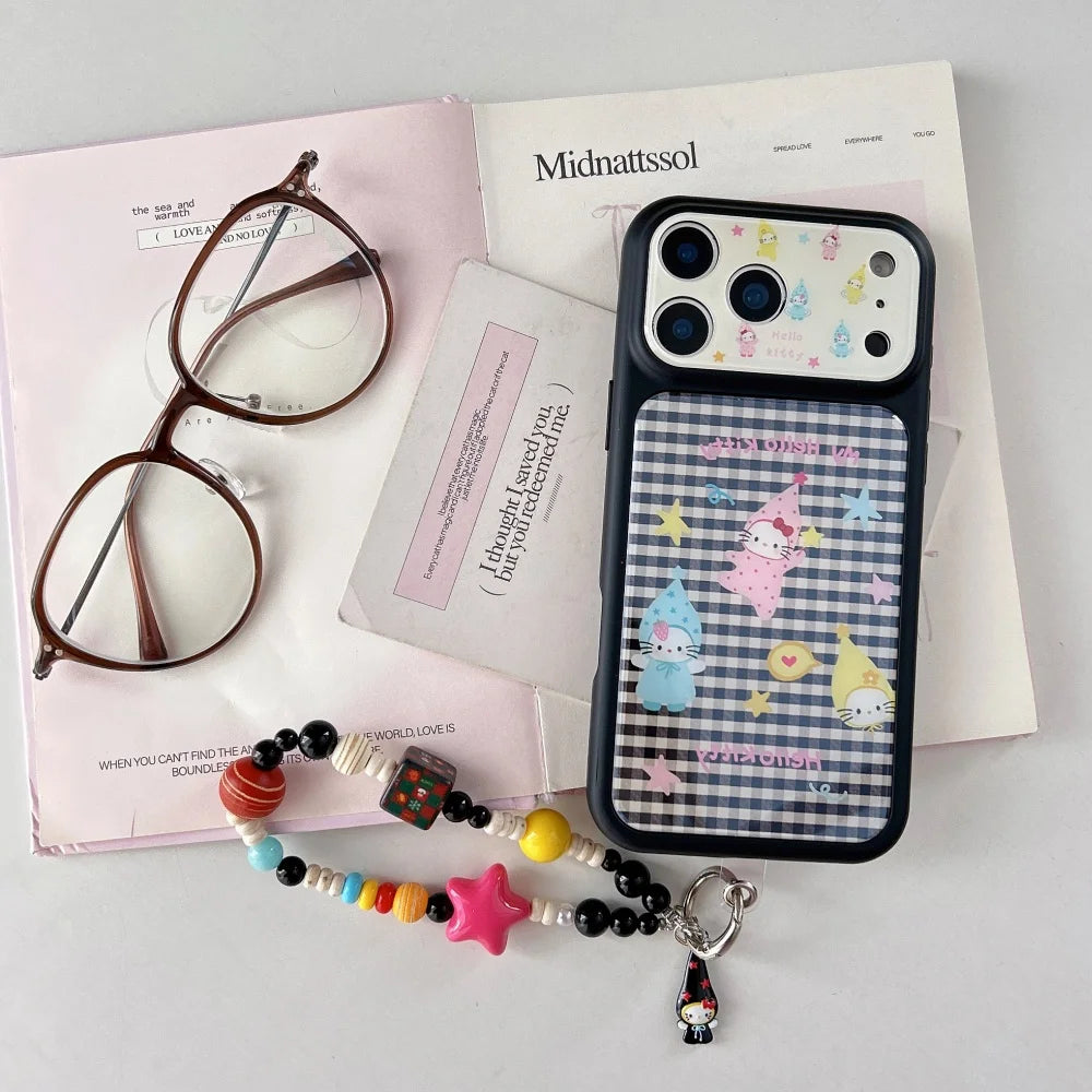 Luxury Cute Black and White Checkered Hat Kitty Phone Case For iPhone