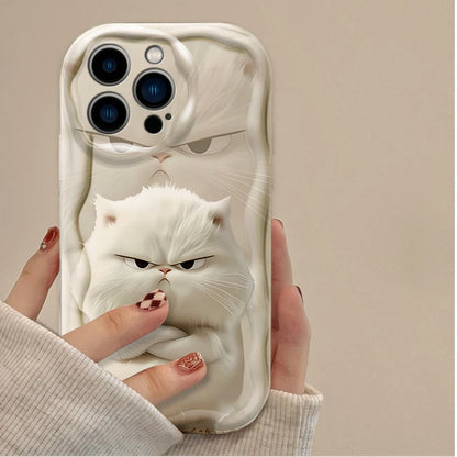 Cute Cartoon Funny Fat Cat Wavy Phone Case For iPhone