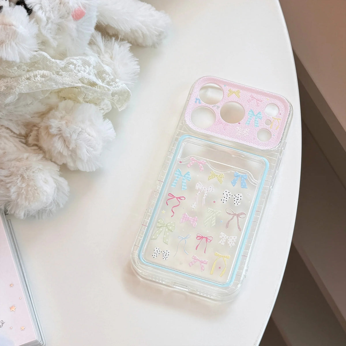 Korean Colorful Bowknot Card Holder Phone Case For iPhone