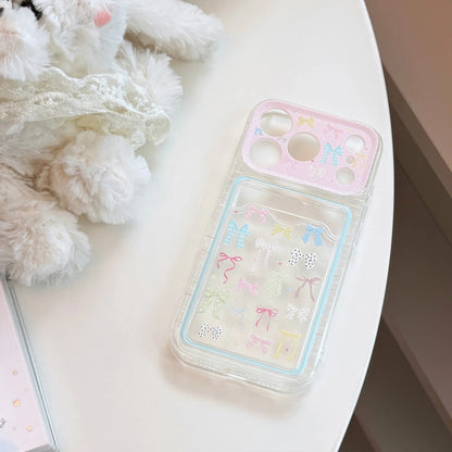 Korean Colorful Bowknot Card Holder Phone Case For iPhone