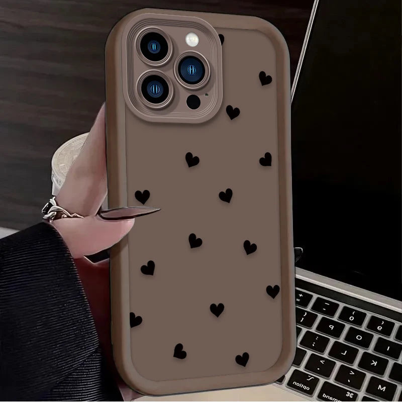 Black Small Love Heart Soft Phone Case For iPhone