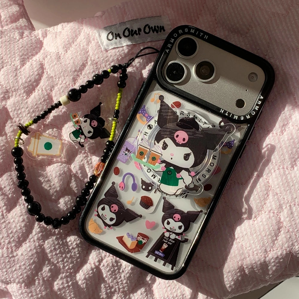 Cute Cartoon Sanrio Kuromi Magnetic Holder Magsafe Wireless Charge Phone Case For iPhone