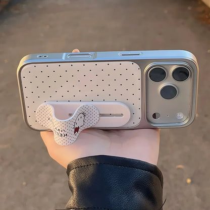 Electroplating Wave Point With Kitty Bracket Phone Case For iPhone