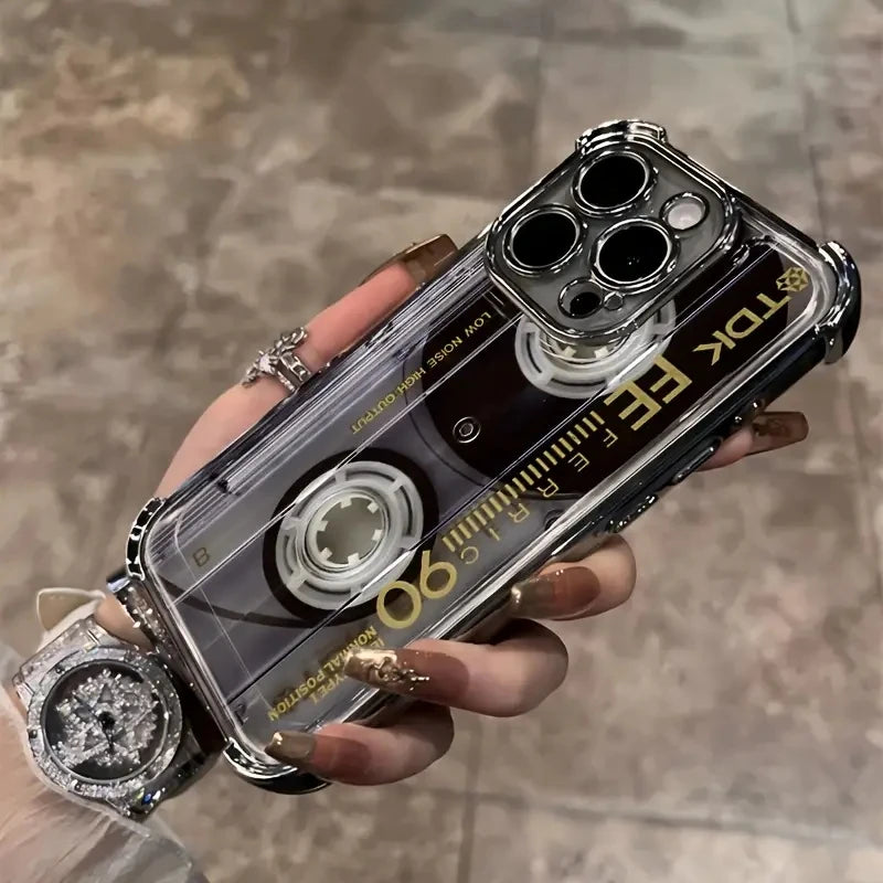 Retro Cassette Pattern Plating Phone Case iPhone
