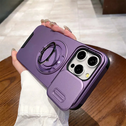 Rotation Stand Slide Camera Protector Magnetic Phone Case For iPhone