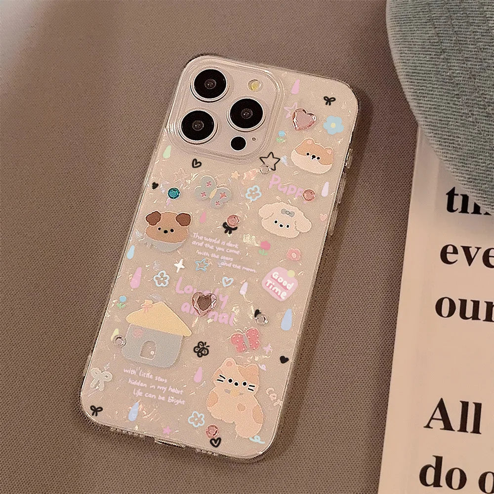 Cute Cartoon Puppy Shell Pattern Phone Case For iPhone