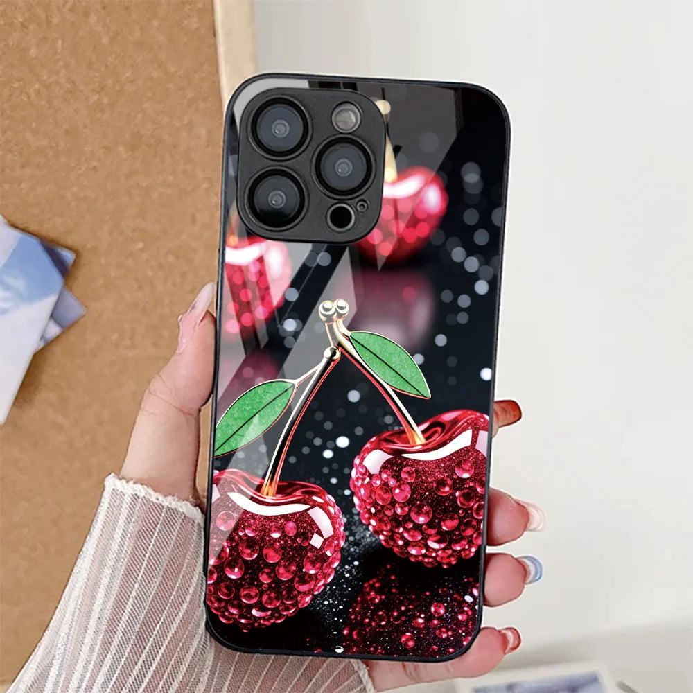 Sexy Girl Red Lips Tempered Glass Phone Case For iPhone