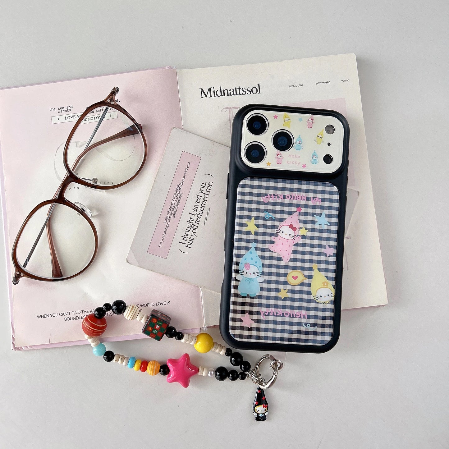 Luxury Cute Black and White Checkered Hat Kitty Phone Case For iPhone