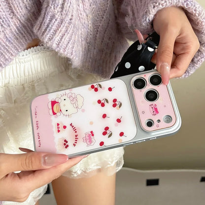 Luxury IMD Litchi Pink Red Kitty Cat Phone Case For iPhone