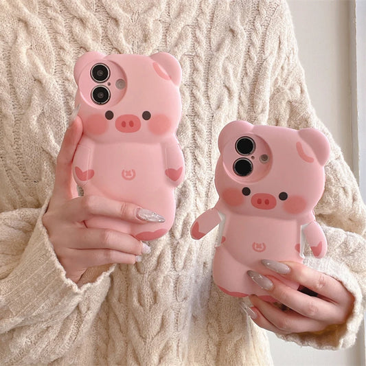 Kawaii 3D Cartoon Pink Pig Phone Case