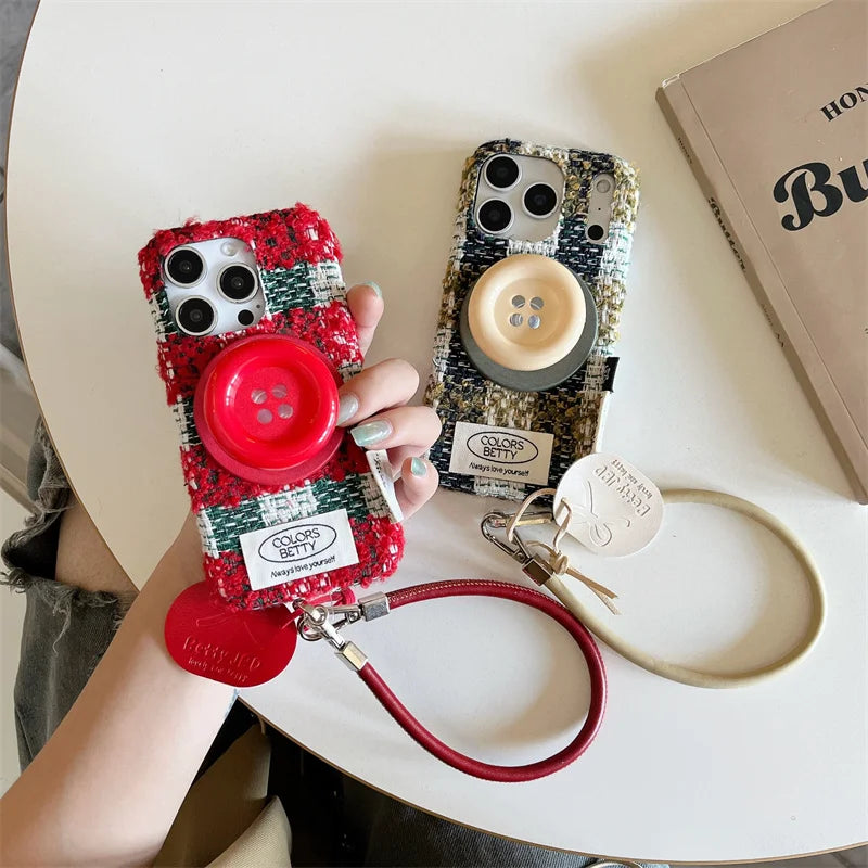 Korean Plaid Pattern Plush Magnetic Phone Case For iPhone