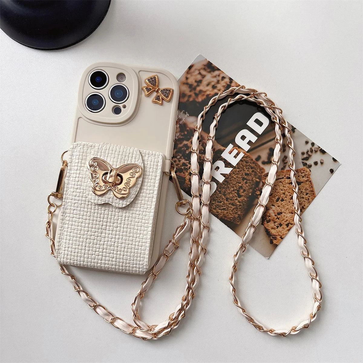 Cartoon Butterfly Crossbody Wallet Card Bag Phone Case For iPhone