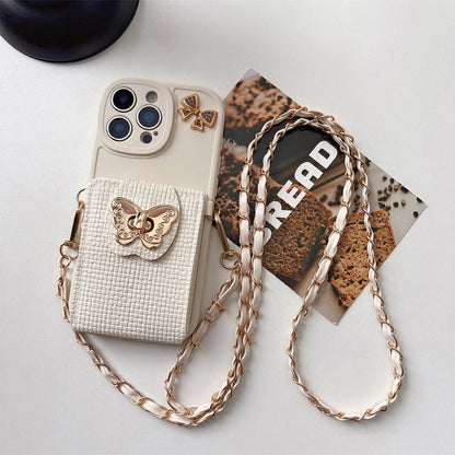 Cartoon Butterfly Crossbody Wallet Card Bag Phone Case For iPhone