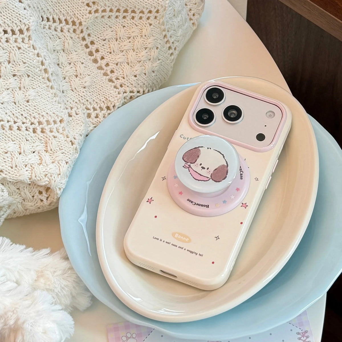 Korean Colorful Stars Cartoon Kitten Puppy Magnetic Holder Phone Case For iPhone