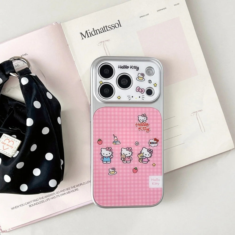 Luxury Pink Checkered Three Kitty Cats Phone Case For iPhone
