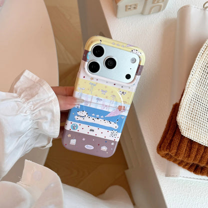 Korean Splicing Cartoon Puppy Love Heart Mirror Magnetic Bracket Phone Case For iPhone