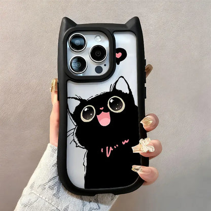 Cute Big Eyed Cat Pattern Cat's Ears Phone Case For iPhone