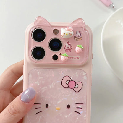 Fashion 3D Cute Pink Cartoon Sanrio Hello Kittty Bow Cat Ears Phone Case For iPhone