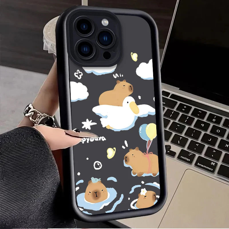 Moonlit Night Healing Cartoon Capybara Case For iPhone