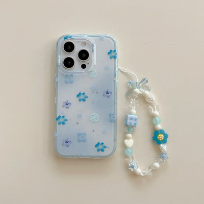 Sweet & Delicate Pastel Blue Floral Wrist Chain with 3D Flower Charms Phone Case