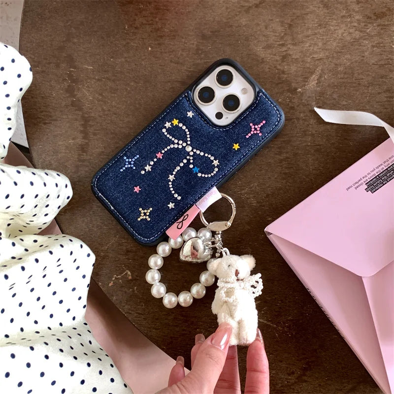 Cute Diamond Bow Denim Phone Case