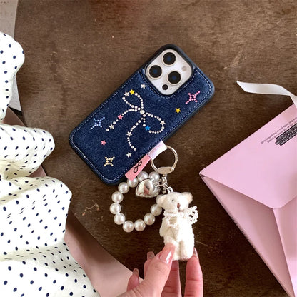 Cute Diamond Bow Denim Phone Case